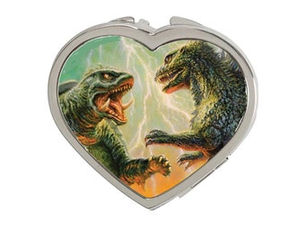 Godzilla vs. Gamera HEART Compact Mirror Handmade classic Kaiju Monsters Gift