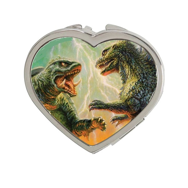 Godzilla vs. Gamera HEART Compact Mirror Handmade classic Kaiju Monsters Gift