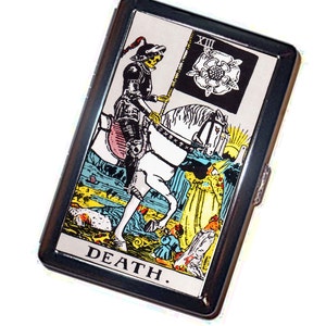 Tarot DEATH Cigarette Case Handmade Vintage Metal Wallet Stash Business Credit Card Cigarette ID IPod Holder Box Case