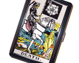 Tarot DEATH Cigarette Case Handmade Vintage Metal Wallet Stash Business Credit Card Cigarette ID IPod Holder Box Case