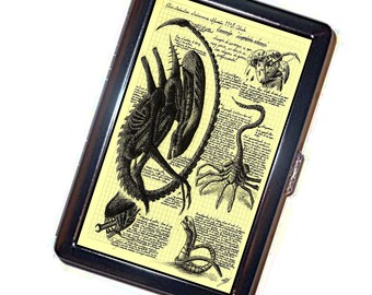 Alien Layout Cigarette Case Handmade Vintage Metal Wallet Stash Business Credit Card Cigarette ID IPod Holder Box Case