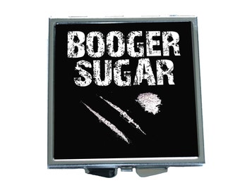 Booger Sugar Compact Mirror cocaine Handmade Vintage Gift