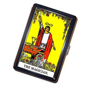 Tarot The Magician Cigarette Case Handmade Vintage Metal Wallet Stash Business Credit Card Cigarette ID IPod Holder Box Case image 1