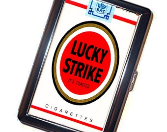 Cigarette Case Handmade Lucky Strike Vintage Metal Wallet Stash Business Credit Card Cigarette ID Holder Box Case