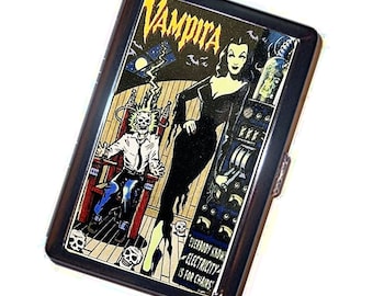 Vampira Cigarette Case Handmade Marijuana  Metal Wallet Stash Business Credit Card Cigarette ID Holder Box gift