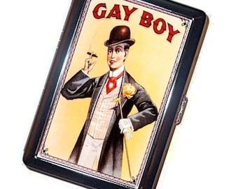 Gay Boy Cigarettes Cigarette Case Handmade Vintage Metal Wallet Stash Business Credit Card Cigarette ID IPod Holder Box Case
