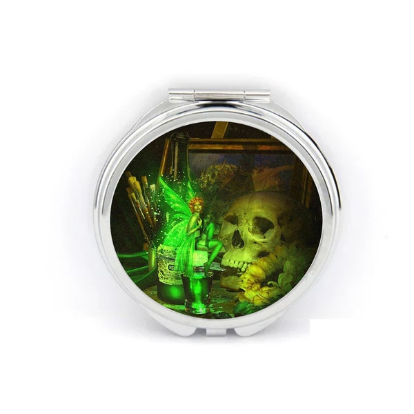 Absinthe Compact Mirror 60mm Handmade Green Fairy Stainless Steel Gift