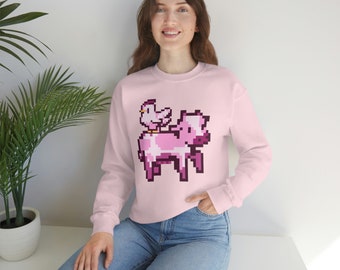 Strawberry Cow Strawberry Chicken - Pink Pixel - Unisex Heavy Blend Crewneck Sweatshirt