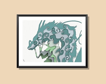 Chihiro & haku , Anime Digital print, Spirited Away poster, silhouette art