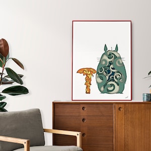 Satsuki & Totoro, Anime Digitaldruck, Mein Nachbar Totoro Poster, Silhouette Kunst