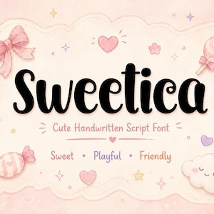 Sweetica Handgeschreven Lettertype OTF | Leuk Speels Script Lettertype | Meisjesachtig Kinderlettertype | Cricut Lettertype Digitale Download