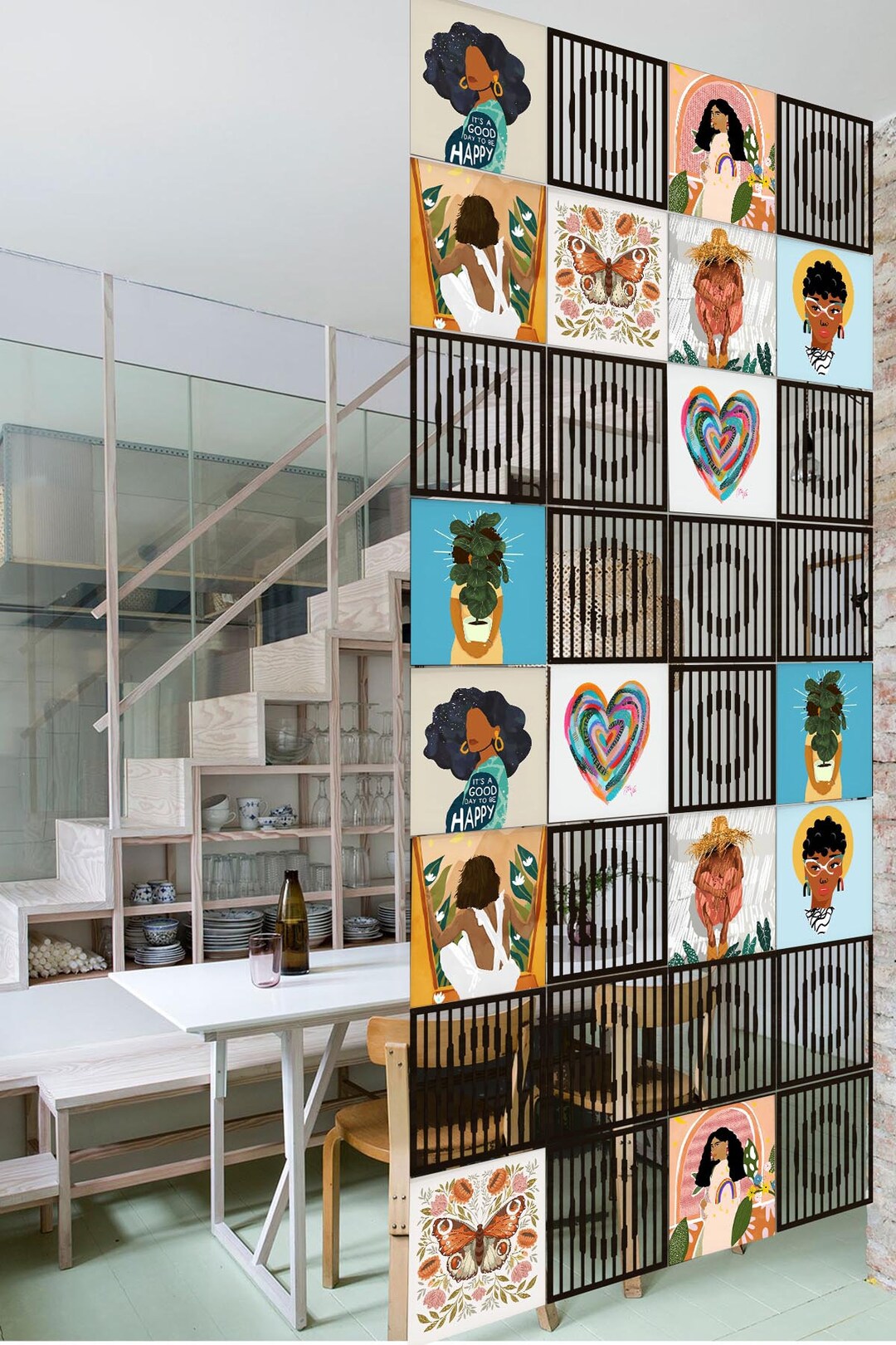 Bohemian Room Divider, Wooden Partition Panels for Home Decor, Solid ...