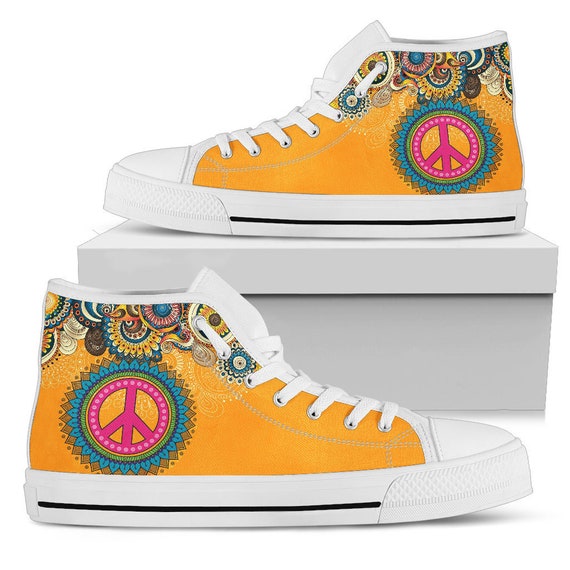 Peace Sign Women s High Top Sneakers Etsy