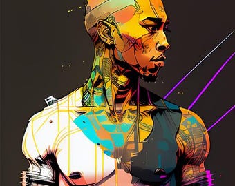 Ink Punk Tupac  Downloadable Wall Art, Digital Art Print, Wall Art, AI Generated, AI Art, Digital Download, Home Decor, Printable
