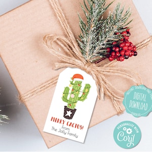 Bearbeitbare druckbare, Weihnachtskaktus Geschenkanhänger, Weihnachtsmarken, Westliche Weihnachten, Kaktus Geschenkanhänger, Kaktus Geschenk, Weihnachtsbaum Kaktus