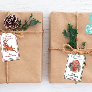 Editable Printable, Vintage Christmas Gift Tags, Christmas Tree Tags, Santa Claus Tag, Vintage Christmas, Vintage Reindeer, Nostalgic, Corjl