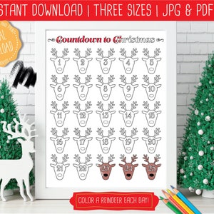 Aftellen naar kerst kleurkalender afdrukbaar, kerst countdown kalender, aftellen naar Kerstmis, kerst countdown afdrukbaar, PDF