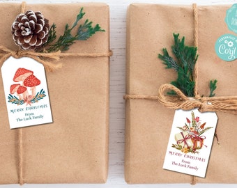 Bearbeitbare druckbare, Pilz- und Blumenweihnachtsgeschenkanhänger, Pilz-Weihnachtsanhänger, Blumenweihnachtsanhänger, Blumenstraußanhänger, Pilzanhänger