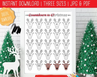 Countdown To Christmas Coloring Calendar Printable, Christmas Countdown Calendar, Countdown to Christmas, Christmas Countdown Printable, PDF