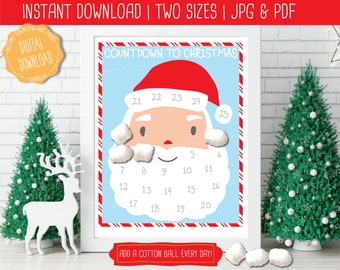 Countdown To Christmas Santa Calendar Printable, Christmas Countdown Calendar, Countdown to Christmas, Christmas Countdown Printable, PDF