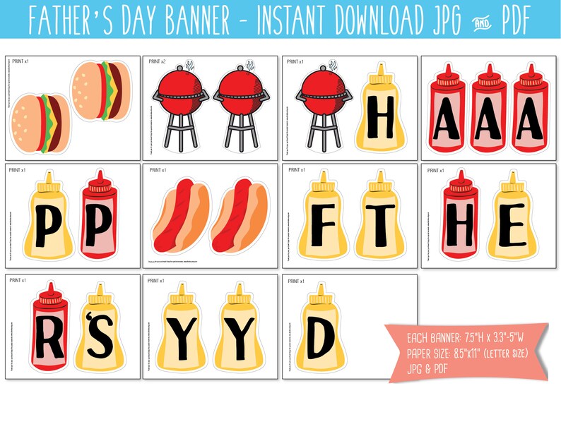 Happy Father's Day BBQ Decorations Printable Fathers Day - Etsy