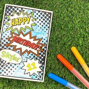 Happy Birthday Comic Coloring Card, Birthday Coloring Card, Superhero ...