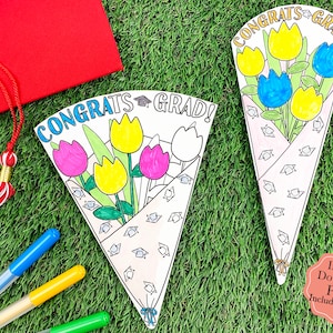 Graduation Coloring Card Printable, Graduation Card PDF, Tulip Bouquet Printable, Graduation Card, Flower Bouquet Printable, Tulip Bouquet