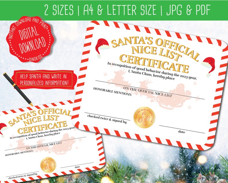 2023 Santa's Official Nice List Certificate Printable, Santa Nice List ...