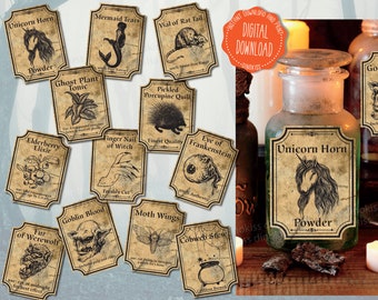 Halloween Potion Labels Printable,  Apothecary Labels, Halloween Labels, Apothecary Label, Primitive Halloween, Haunted House Decor, PDF