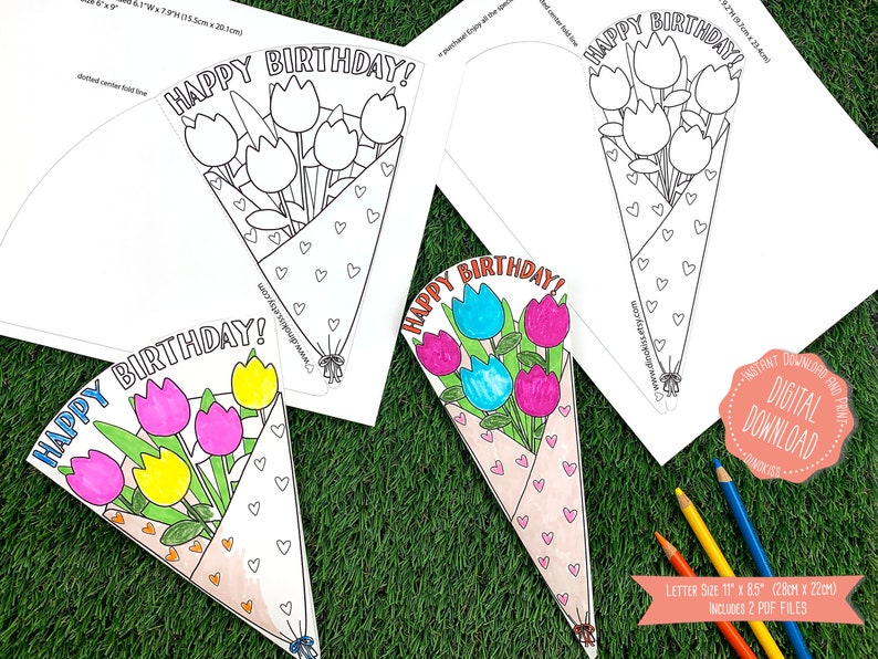 Happy Birthday Coloring Card PDF Birthday Card Printable | Etsy