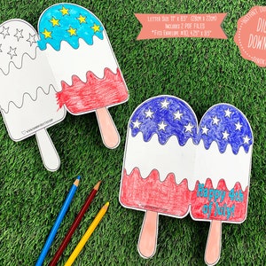 4. Juli Ausmalkarte Instant Download | Popsicle Ausmalkarte PDF | 4. Juli Ausmalkarte | American Flag Popsicle, Happy 4th of July