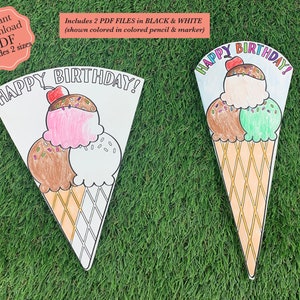 Birthday Ice Cream Cone Coloring Card PDF, Birthday Card Printable, Ice Cream Printable, Happy Birthday Day Card Printable, Ice Cream PDF