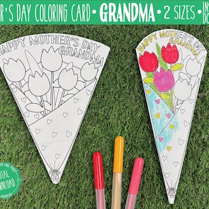 Carte à colorier pour la fête des mères grand-mère, fête des mères heureuse grand-mère, bouquet de tulipes à imprimer, cadeau fête des mères grand-mère, cadeau grand-mère