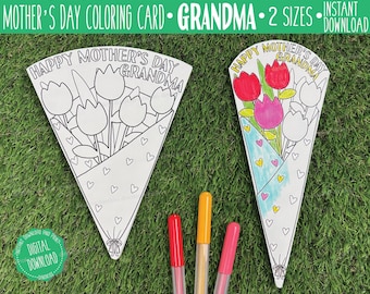 GRANDMA Mother's Day Coloring Card Printable, Happy Mother's Day Grandma, Tulip Bouquet Printable, Grandma Mother's Day Gift, Grandma Gift