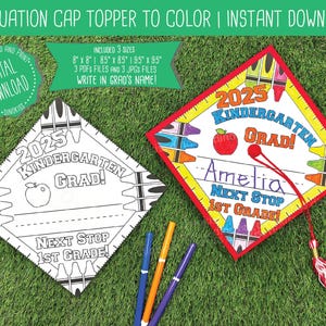 WRITE NAME - 2025 Kindergarten Graduation Cap Topper Coloring Page, Instant Download, Grad Topper, Graduation Topper Printable, Digital