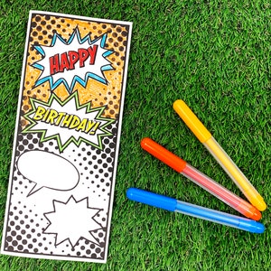 Happy Birthday Comic Coloring Card, Birthday Coloring Card, Superhero ...