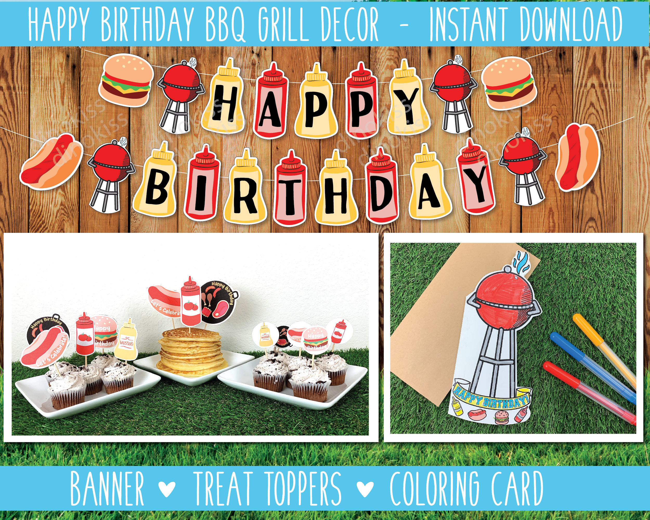 BBQ Birthday Decorations Printable Birthday Grill Printable Etsy