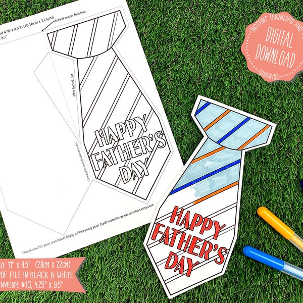 Father's Day Neck Tie Coloring Card Printable, Father's Day Card Printable, Neck Tie Card Printable, Fathers Day Gift from Kids, Digital