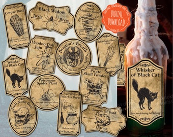 Halloween Potion Labels Printable,  Apothecary Labels, Halloween Labels, Apothecary Label, Primitive Halloween, Haunted House Decor, PDF