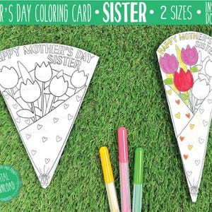 ZUS Moederdag kleurkaart afdrukbaar, fijne Moederdag zus, afdrukbare tulpenboeket, zus Moederdagcadeau, Moederdag pdf