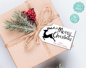 Editable Printable, Reindeer Gift Tags, Christmas Tags, Christmas Tag, Black and White Christmas Tags, Merry Christmas Tag, Reindeer, Corjl