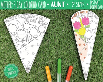 AUNT Mother's Day Coloring Card Printable, Happy Mother's Day To My Aunt, Tulip Bouquet Printable, Aunt Mother's Day Gift, Mother's Day PDF