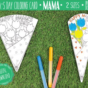 MAMA Happy Mama's Day kleurkaart afdrukbaar, Moederdag kleurkaart, Happy Mama's Day, afdrukbaar tulpenboeket, Moederdagkaart, pdf