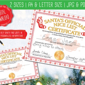 2023 Certificato ufficiale Nice List di Babbo Natale stampabile, Certificato Nice List di Babbo Natale, Lista Nice di Babbo Natale, Lettera da Babbo Natale stampabile, Babbo Natale