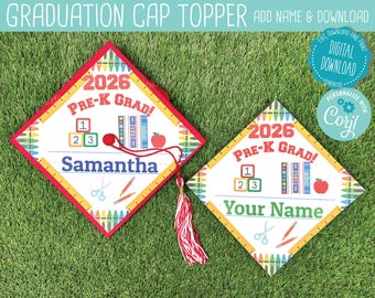 EDITABLE NAME - 2026 Pre-K Graduation Cap Topper Printable, Grad Topper, Graduation Hat, Pre-K Grad, Corjl (Digital Download)