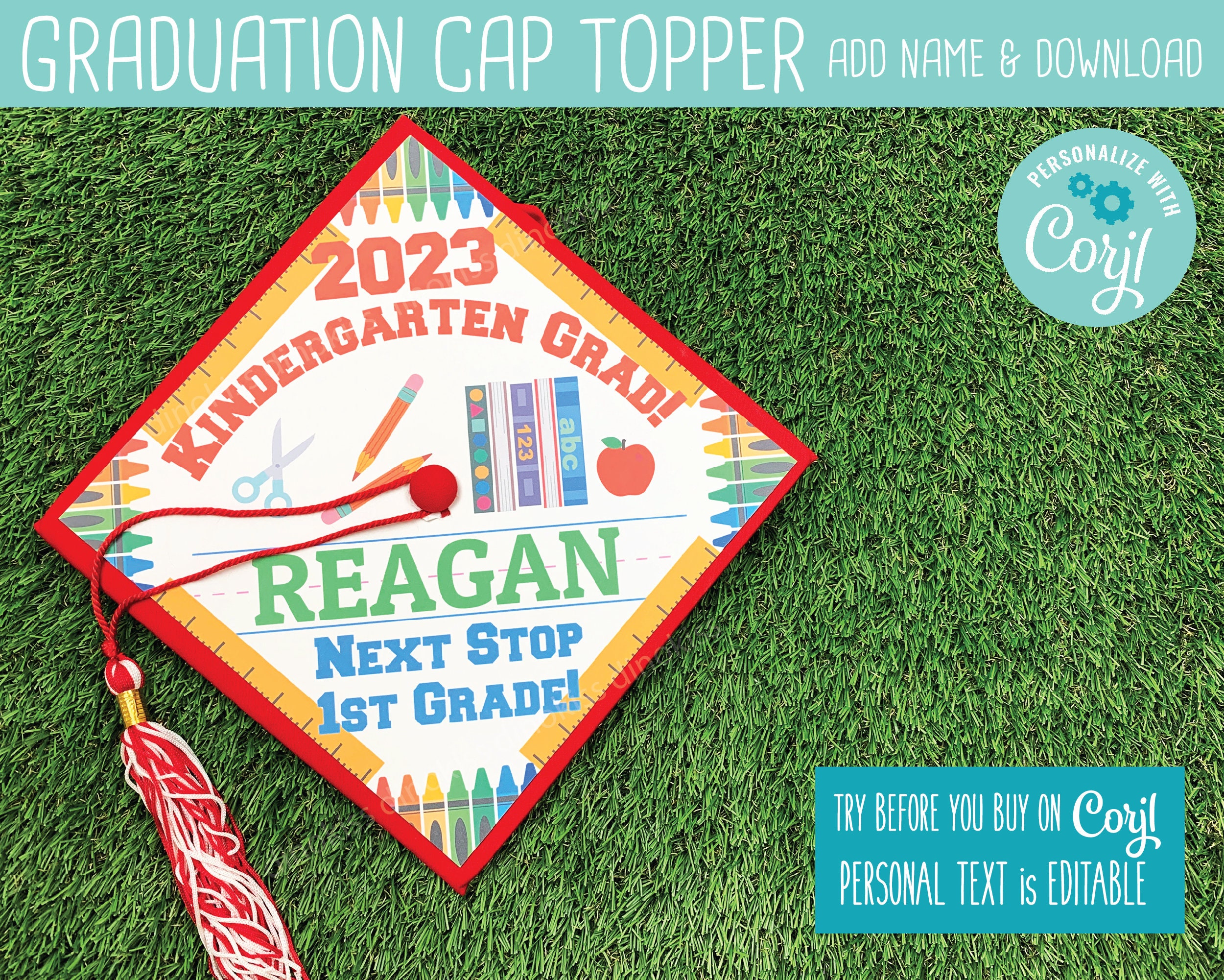 Kindergarten Personalized 2023 Graduation Cap Topper, Graduation Printable,  Graduation Hat Design, Graduation Topper Printable, Kinder Grad 