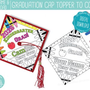 EDITABLE TYPED NAME - 2026 Kindergarten Graduation Cap Topper Coloring Page Printable, Grad Topper, Printable, Corjl (Digital Download)