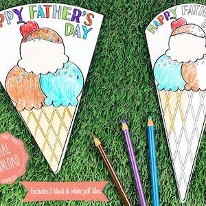 Father's Day Ice Cream Coloring Card Printable,  Happy Father's Day Printable Card,  Printable Fathers Day Card, Dad Coloring Card PDF