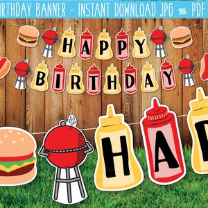 BBQ Birthday Banner Printable, Backyard BBQ Birthday, Barbecue Birthday Banner, Summer Birthday Party Decor, Grill Birthday Decor, Digital