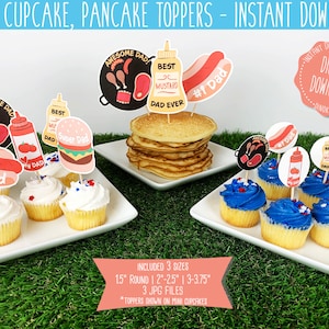 Happy Father&#39;s Day Cupcake Toppers Printable, Happy Fathers Day Cake Toppers, Fathers Day Decoration, Father&#39;s Day BBQ, Fathers Day Grill